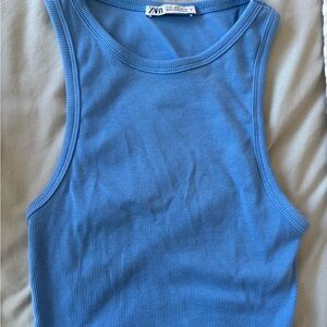 Zara Women's Cropped Blue Tank Top